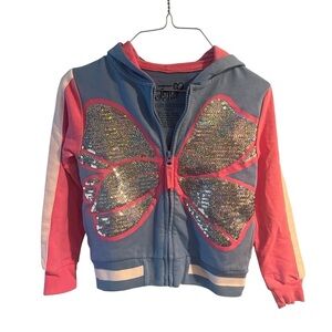 JoJo Siwa Nickelodeon Girls XS 4/5 Pink Blue Zip Jacket Sequin Bow‎ Hood Unicorn